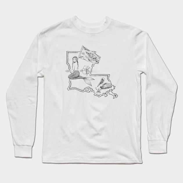 Louisiana Mermaid Long Sleeve T-Shirt by Elizabeth Weglein Art